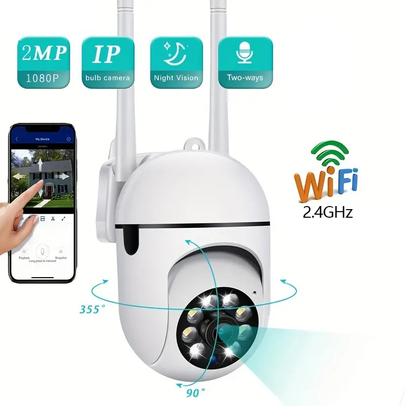 セキュリティカメラ 1080P HD カメラ 355° 監視カメラ ナイトビジョン 動体検知 サイレン WiFi リモート 双方向オーディオ 防水