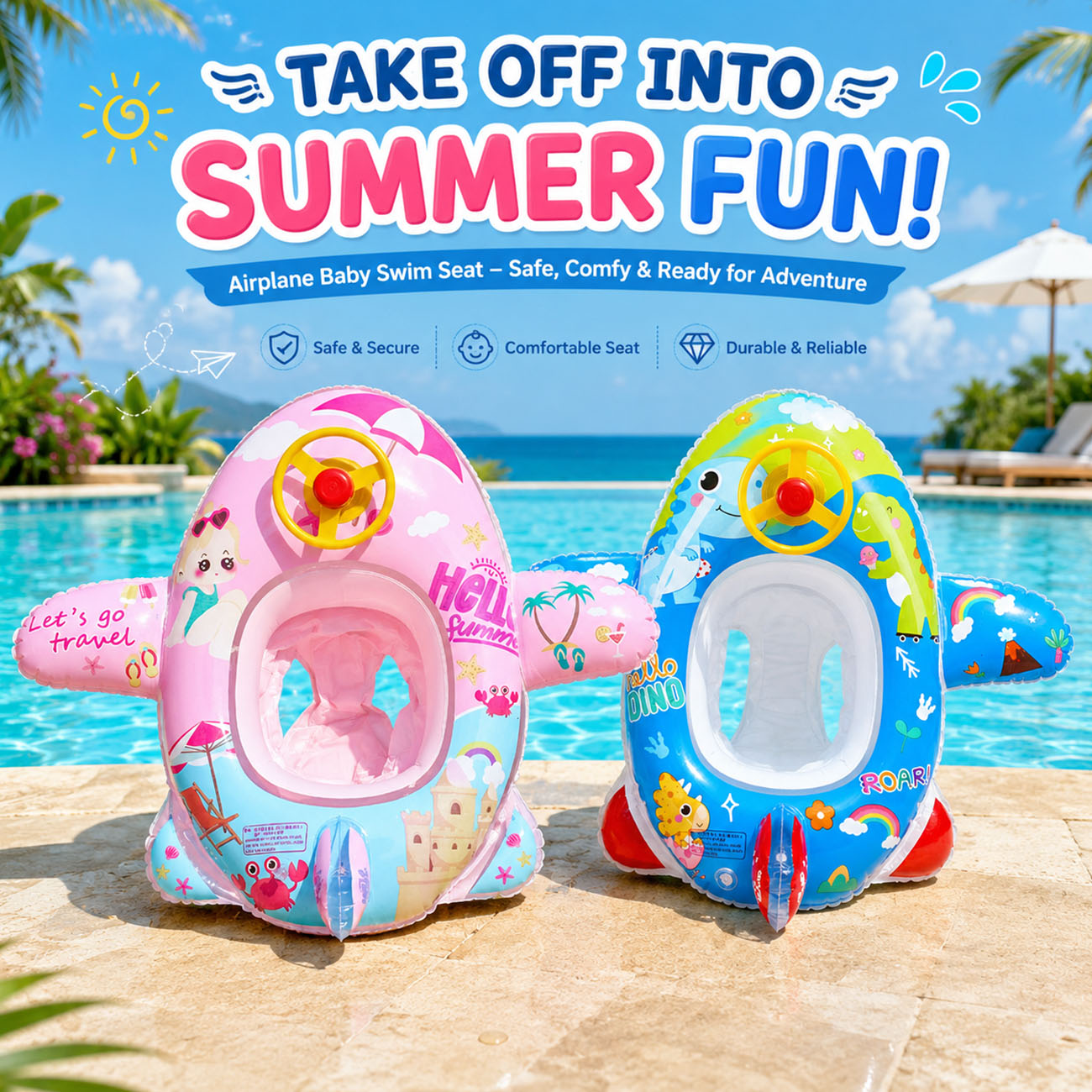 1PC インフレータブル飛行機に乗ってプールフロートシートステアリングホイール水泳リング耐久性のある PVC 夏フローティングプールパーティー
