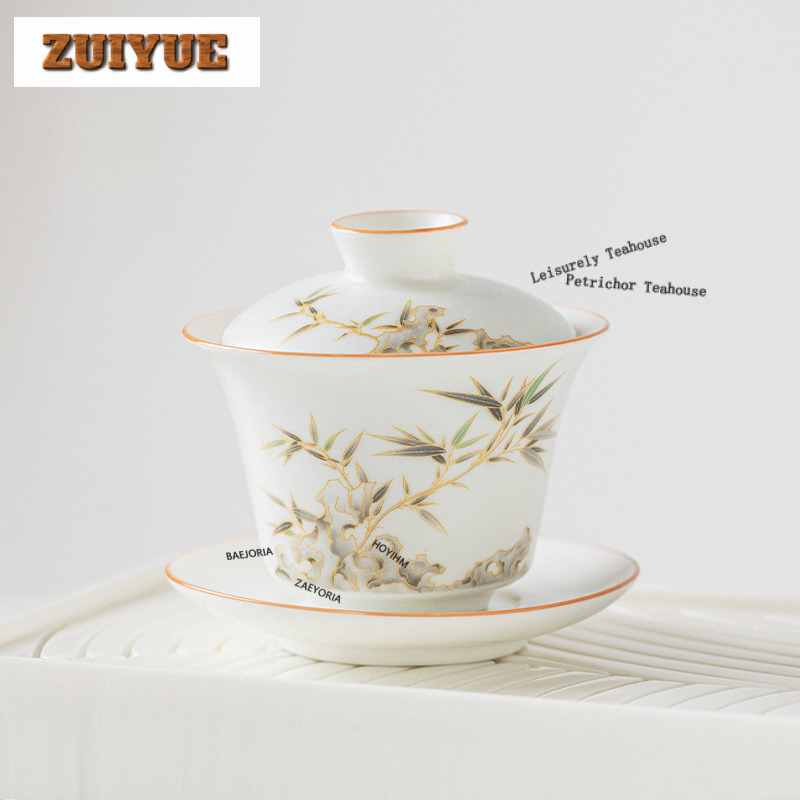 150 ミリリットル手描き緑竹 Gaiwan 手作り茶チュリーンティーボウル蓋キットティーメーカーカバーボウルティーセット用品ギフト