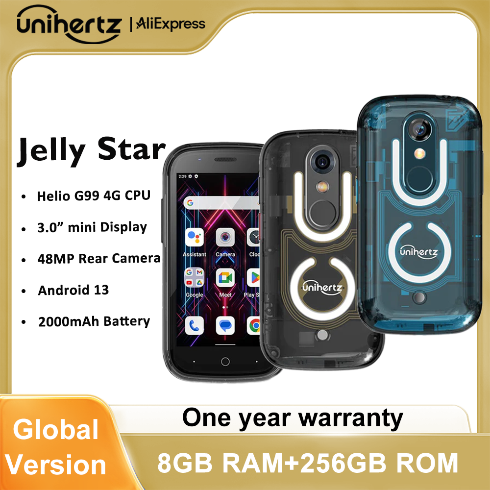 Unihertz ゼリースター Android 13 8GB 256GB LED ライトロック解除透明バックシェル 48MP 3 インチ 2000mAh