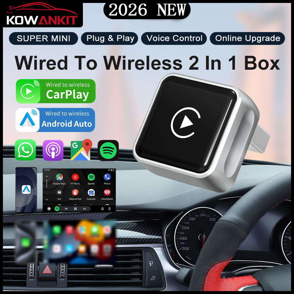2026 合金 2in1 CarPlay/Android Auto アダプター有線 - Apple 用ワイヤレス ドングル