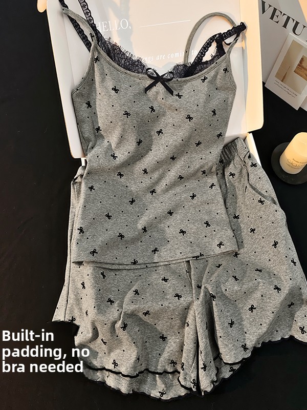 セクシーなモーダルコットンストラップパジャマレディースセット胸パッド付き夏のホーム服 2 点セット半袖ラウンドネック