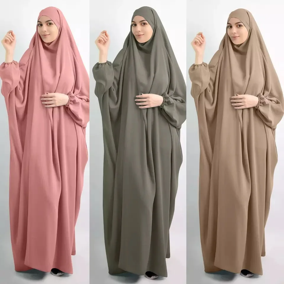 人気のフード付きイスラムアバヤ黒緑の服イスラム教徒の女性ガール快適なラマダンドレス着物アラビア摩耗ヒジャブローブ