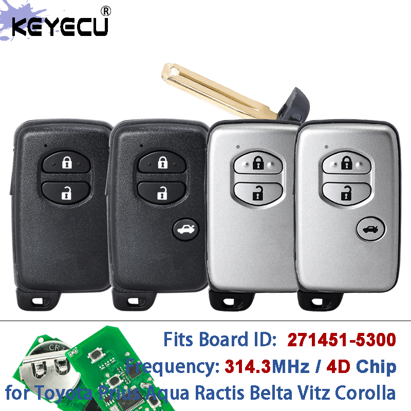 KEYECU Board: 271451-5300 314.3MHz 4D Chip Smart Card Remote Key Fob for Toyota Prius Aqua Ractis Belta Vitz Corolla 2009+