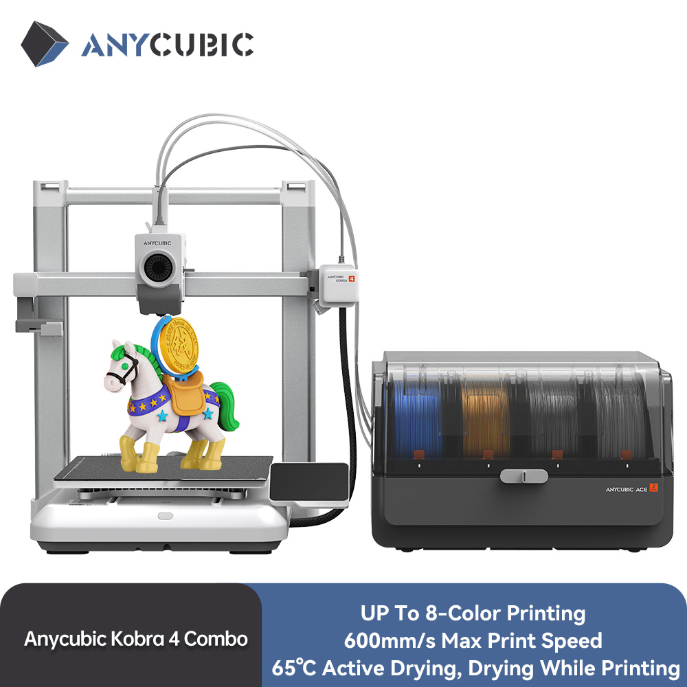 ANYCUBIC Kobra 4/Kobra 4 コンボ 600mm/s 高速印刷マルチカラー 3D プリンタ最大 8 色 ACE 2 Pro フィラメント乾燥 APP 制御 FDM 3D プリンタ