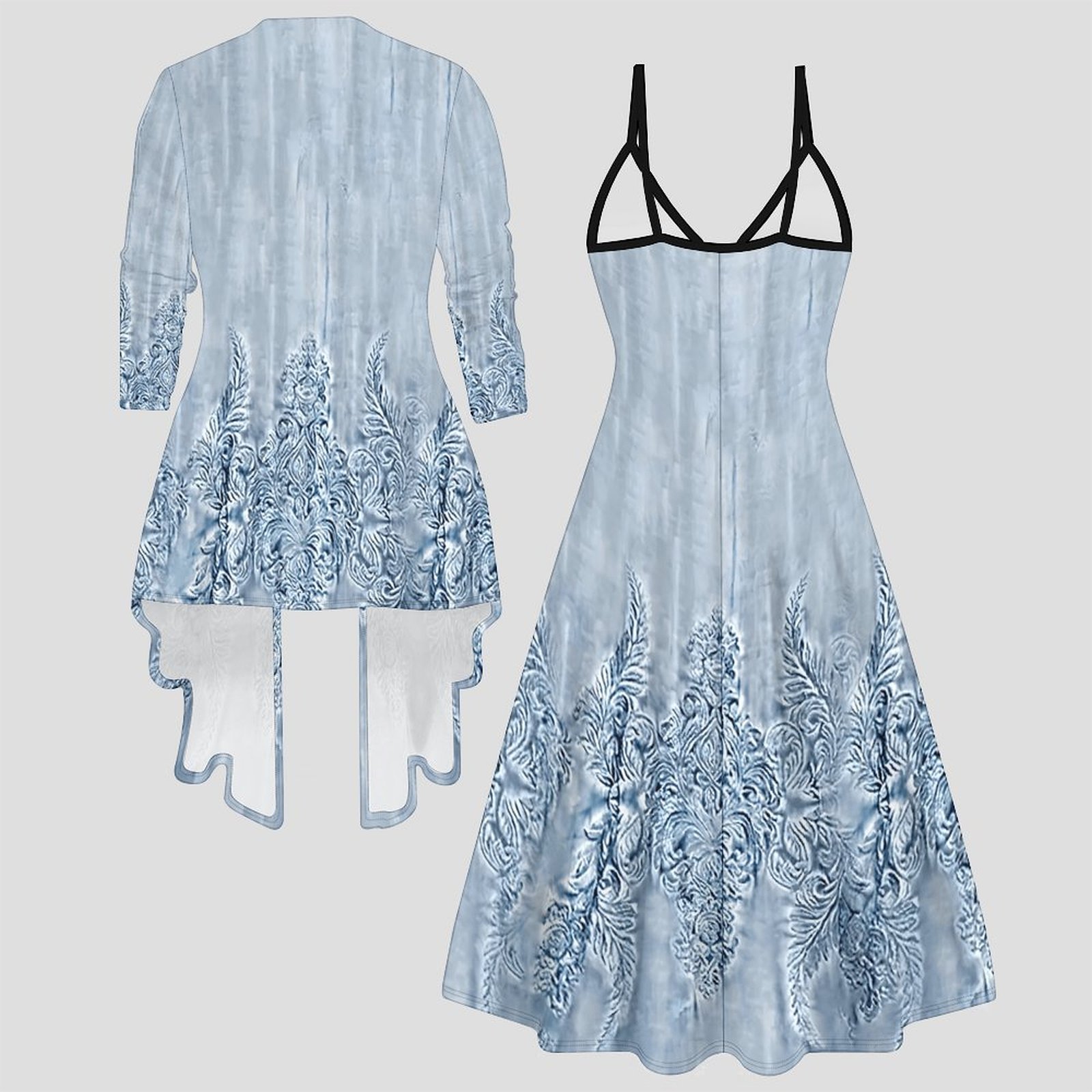 Winter Vacation Party Casual Wear Ladies V-neck Fashion Vest Dress Printing Open-front Cardigan  Autumn Women's Two-piece Set