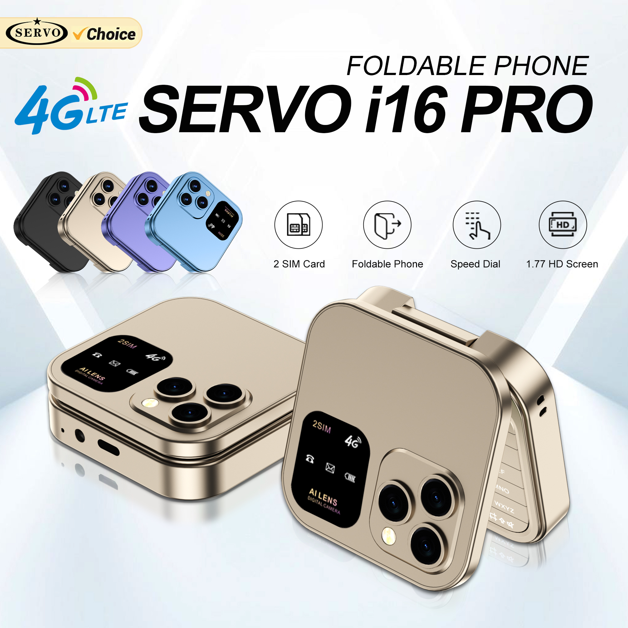 サーボ i16 プロ 4 グラム LTE ミニフリップ携帯電話デュアル SIM スタンバイ通話録音スピードダイヤル FM ラジオブラックリスト小型折りたたみ携帯電話