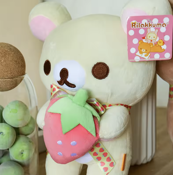 ホワイトリラックマぬいぐるみかわいい動物イチゴかわいいクマぬいぐるみクマぬいぐるみかわいいルーム deocr おもちゃクリスマスギフト子供のため