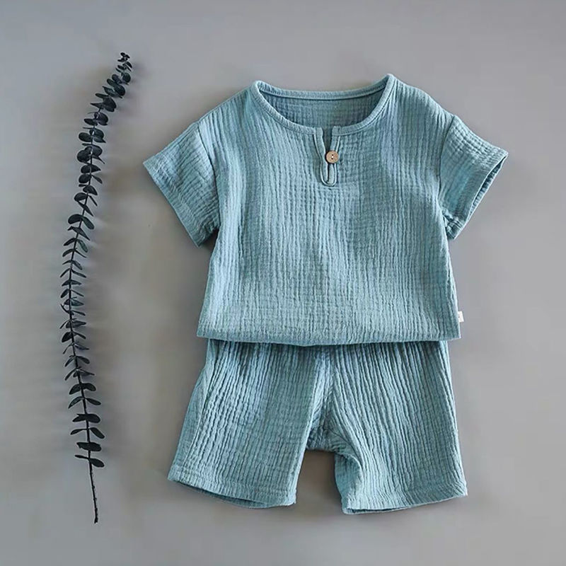 夏の赤ちゃん女の子服綿とリネンレトロキッズ子供服スーツ男の子女の子服セット