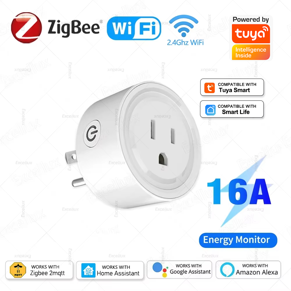 Tuya WiFi または Zigbee スマートソケット US プラグ 16A 電力監視タイミング機能付き WiFi コンセントは Alexa ホームアシスタントで動作します