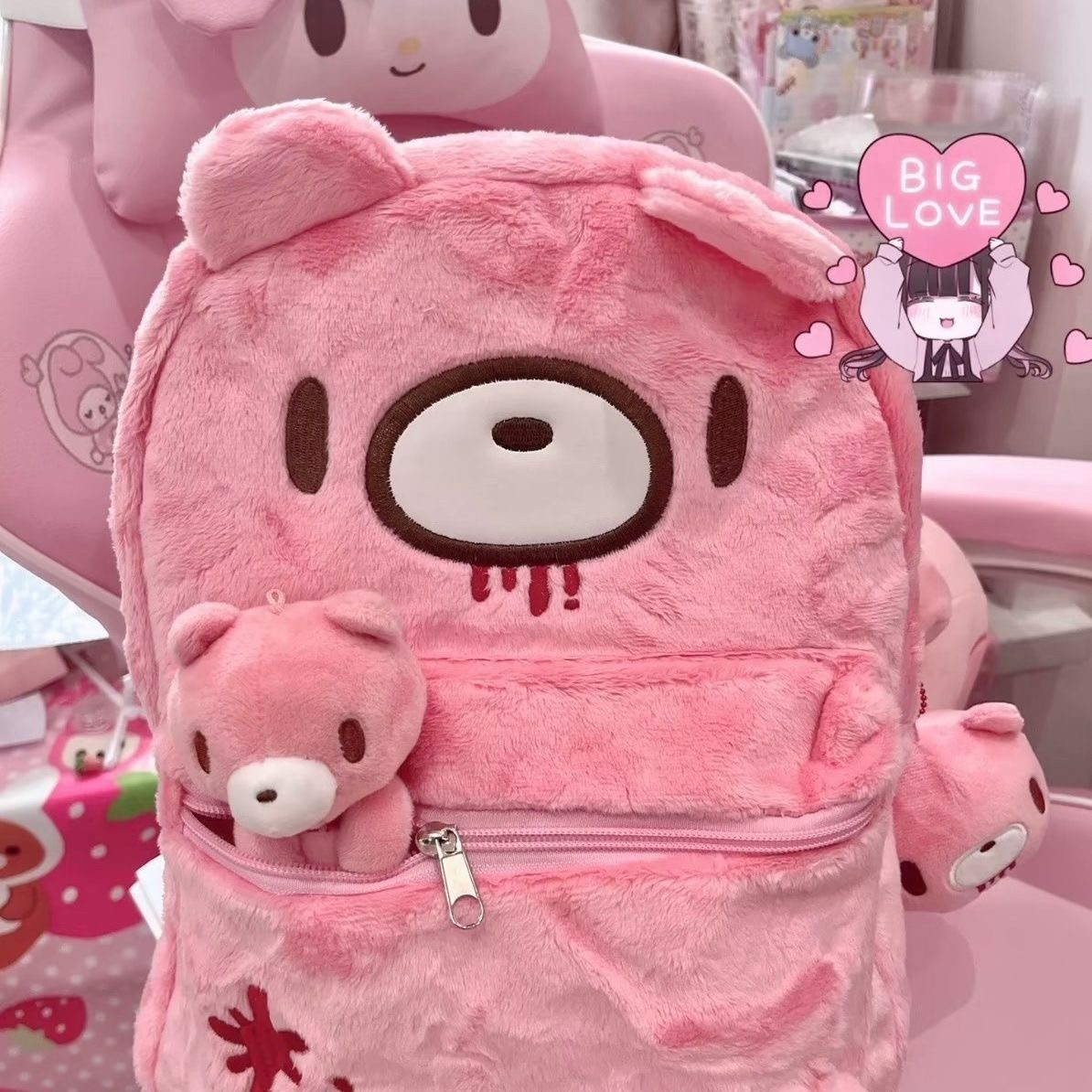 Y2K ピンクぬいぐるみクマのバックパックかわいい不気味なかわいい人形バッグゴスパンクぬいぐるみリュックサック女性ガールズ原宿ストリートギフト