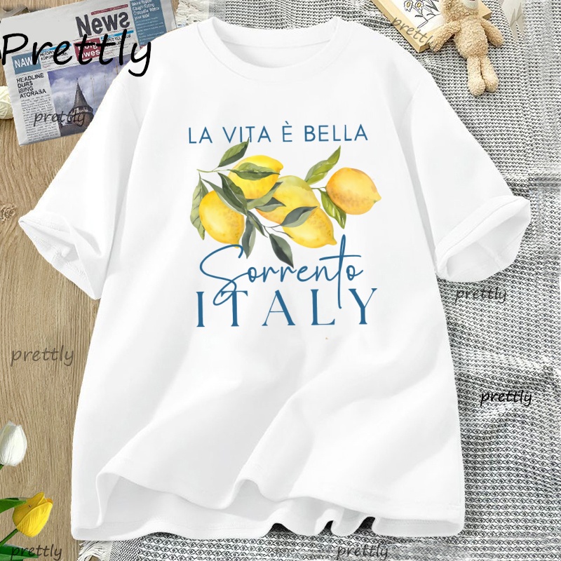 イタリアレモンフルーツ Tシャツレディース Tシャツ夏の綿半袖ルーズ Tシャツカジュアルユニセックス快適な Y2k 服 Tシャツ