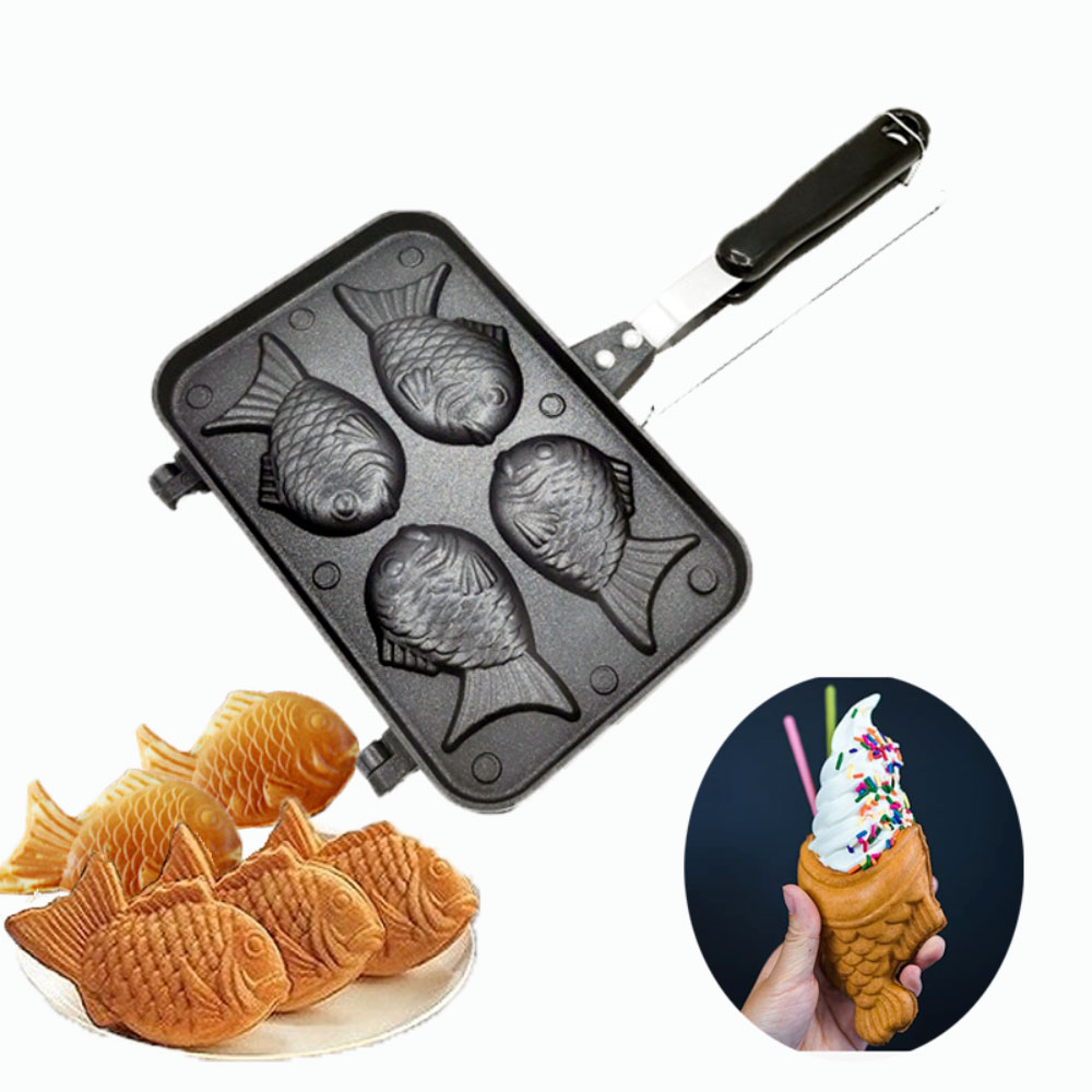 キッチン日本の魚の形をしたワッフルケーキメーカーパンたい焼き2/4パンフライパンワッフル型ケーキベークデザート調理用家庭用DIY