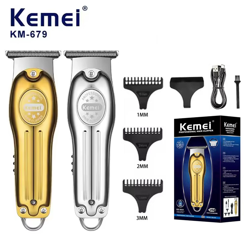 Kemei KM-679 プロのヘアトリマー電気バリカンメンズ充電式理容コードレス切断機裸頭用