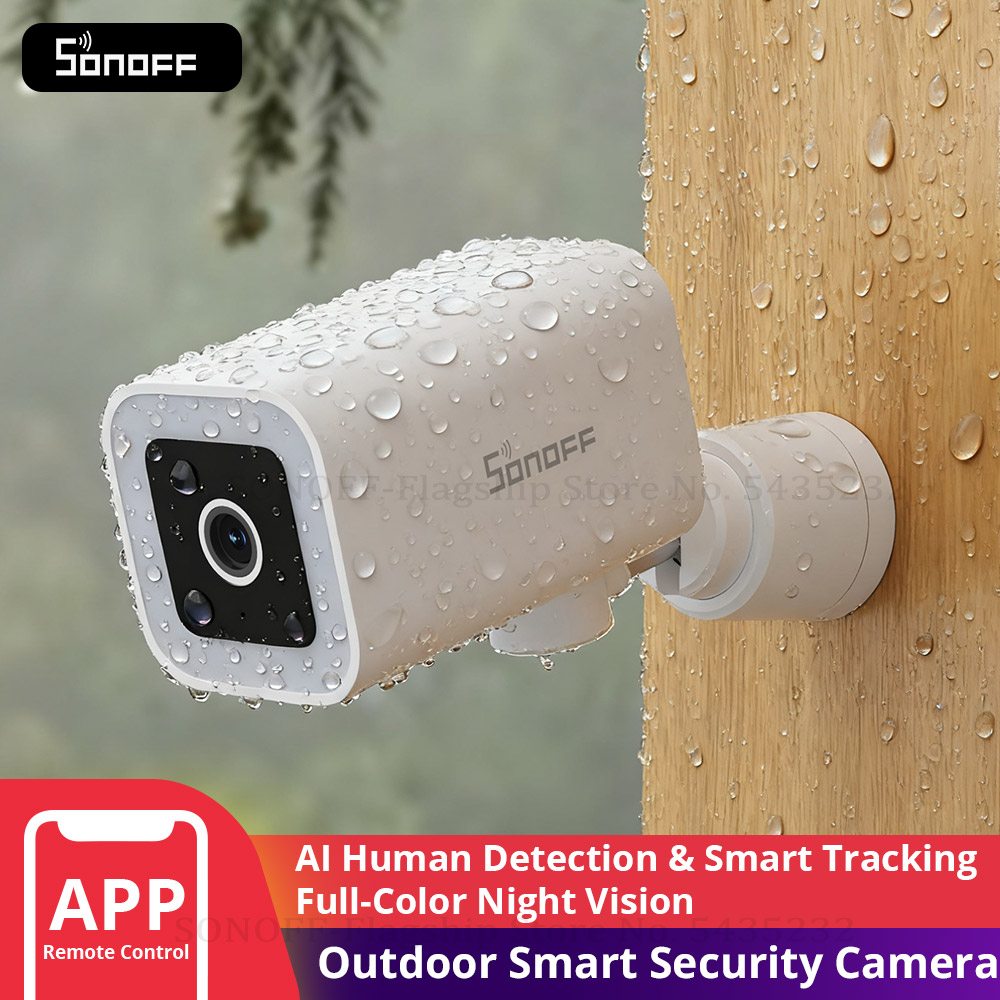 SONOFF CAM-B1P 屋外スマートセキュリティカメラ 2K HD AI 人体検出 IP65 耐候性 180° パン制御 Alexa Google ホーム