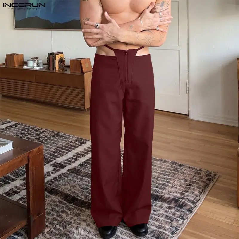 INCERUN メンズパンツ無地ジョガールーズジッパーカジュアルズボン男性ストリート 2026 ファッションストレートパンツ Pantalones