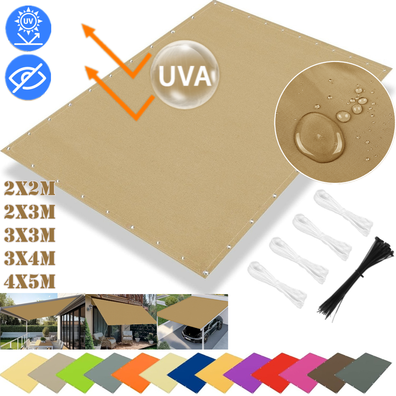 サンシェードセイルキャノピー防水 5 メートル/4 メートル/3 メートル/2 メートル UV ブロック長方形正方形耐久性のある帆ネット温室庭パティオ庭用