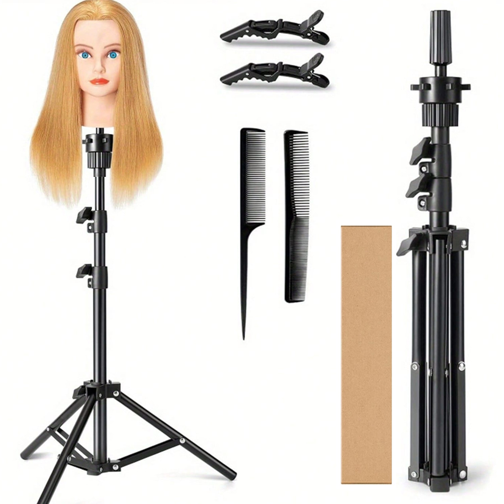 ウィッグスタンド三脚セット、ウィッグヘッドディスプレイ、スタイリング、編み込み、トレーニング、ヘアエクステンション練習用、すべてのフォームキャンバスヘッドに適合