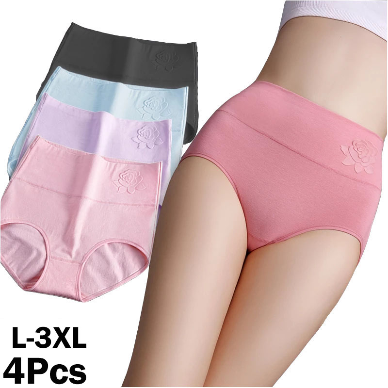4 ピース/セットハイウエスト下着綿パンティー女性ボディ痩身固体ブリーフプラスサイズパンツ女性通気性ランジェリー