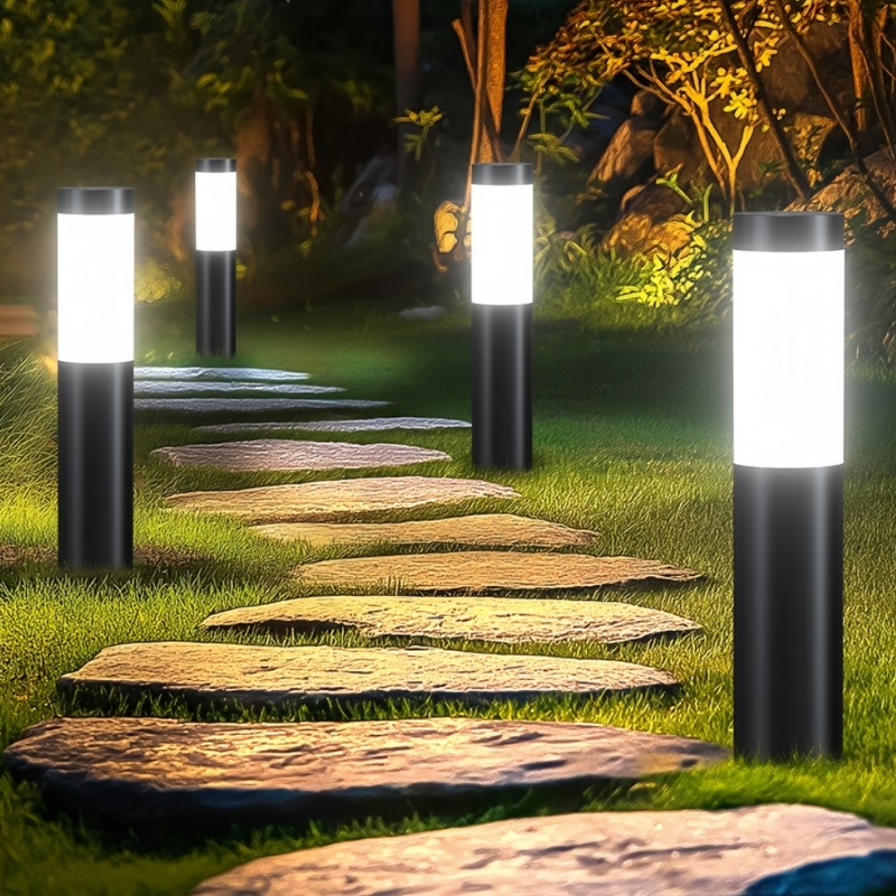 ソーラーステンレス鋼 LED モダンな経路ライトアップグレードされた中庭屋外ガーデン円筒芝生ライト外歩道装飾