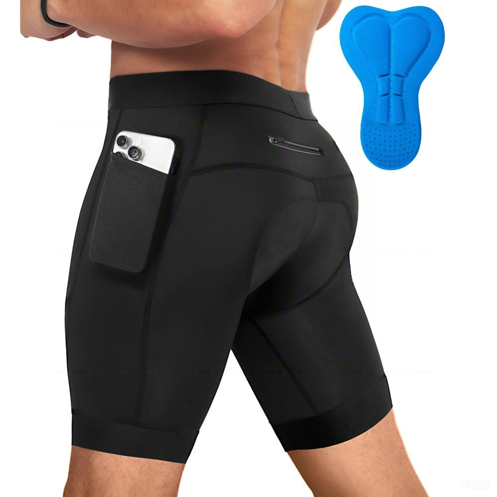 メンズ パフォーマンス サイクリング ショーツ、3D パッド付き、ロードおよびマウンテン 通気性、速乾性、3 ポケット付きバイク ショーツ