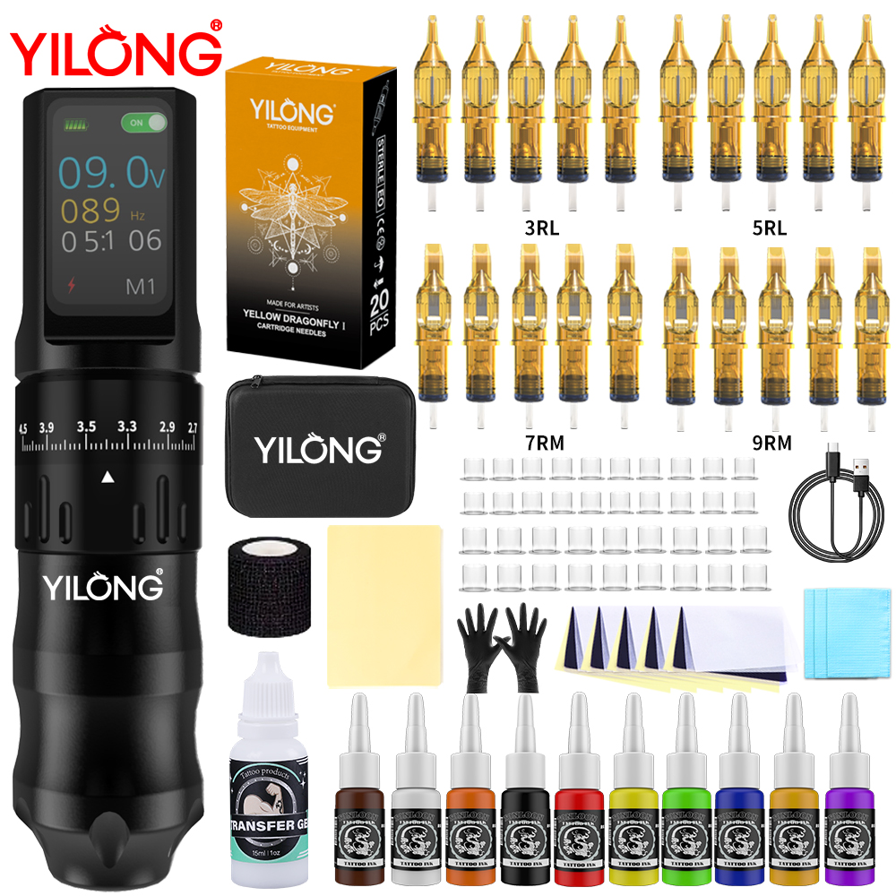 Yilong タトゥー用品高品質タトゥーペンキットアートメイクタトゥーマシンタトゥー電源タトゥーガンキット