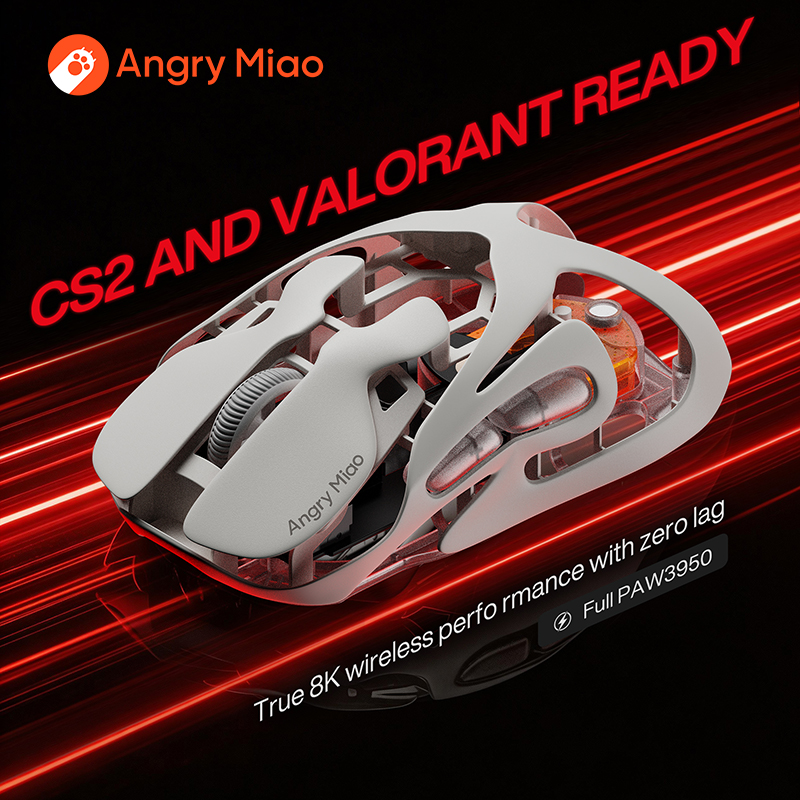 Angry Miao Infinity ゲーミング ワイヤレス マウス ホットスワップ可能メタル超軽量中空 PAW3950 デュアル 8K 有線トライモード