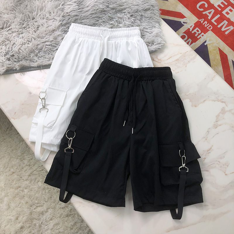 夏のカーゴショーツ女性 Y2K 原宿ストリートヒップホップチェーンショーツ BF ハイウエストだぶだぶワイドレッグショートパンツ新