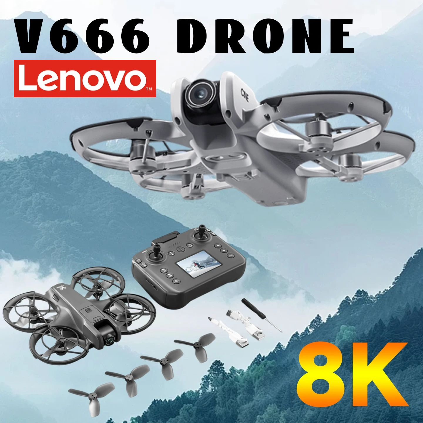 Lenovo V666 ドローン 8k プロフェッショナルデュアルカメラ 5G WiFi ブラシレスモーター インテリジェントな障害物回避 ブラシレスクワッドコプター