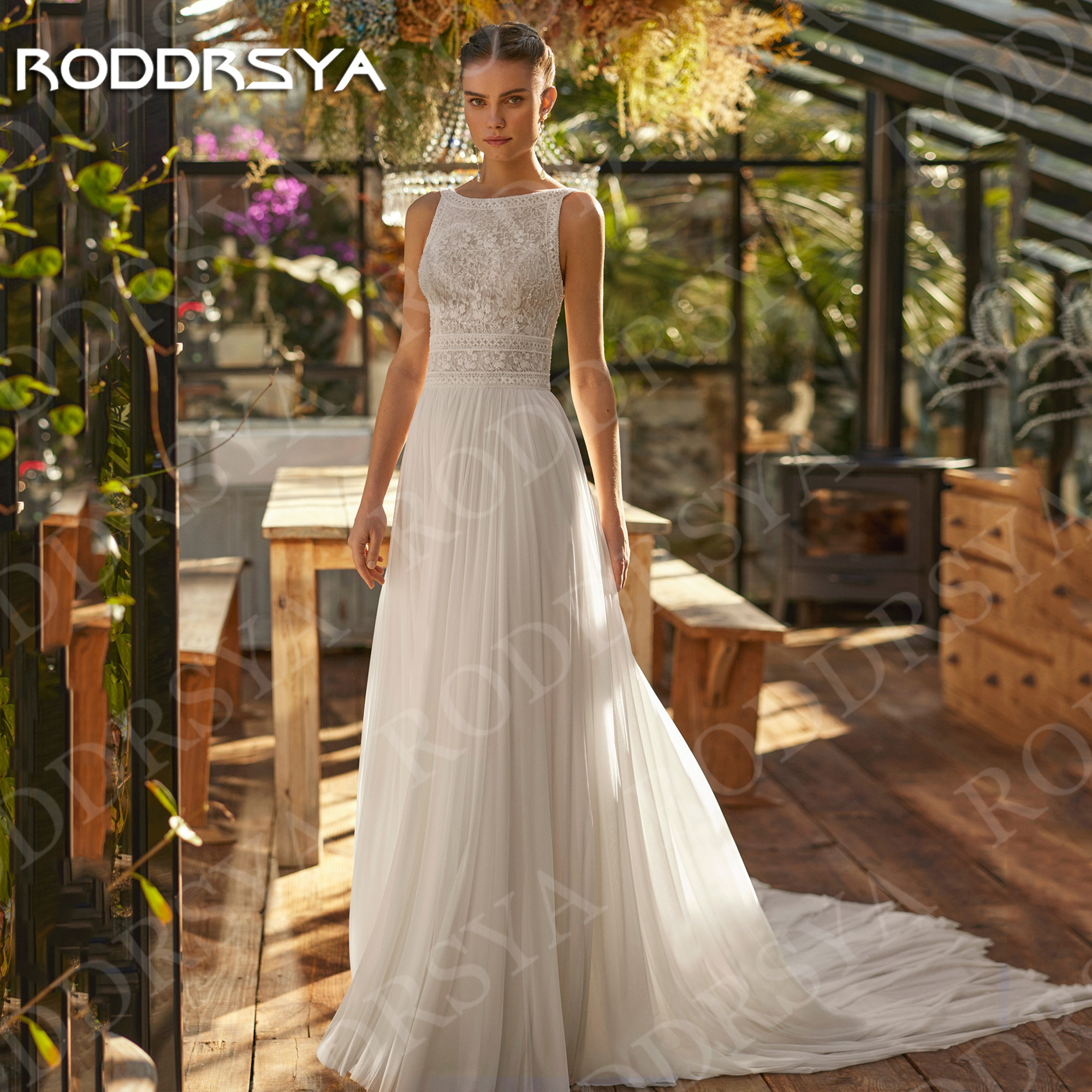 RODDRSYA ビーチ自由奔放に生きるウェディングドレスシフォンレーススパゲッティストラップ背中の開いた A ラインブライダルドレスカスタマイズされた女性ローブデマリー