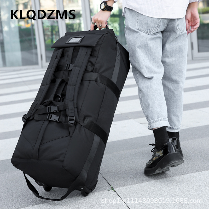 KLQDZMS 防水荷物バッグオックスフォード布ラントロリーバッグ大容量ダブルショルダートラベルバッグホイールハンドバッグ