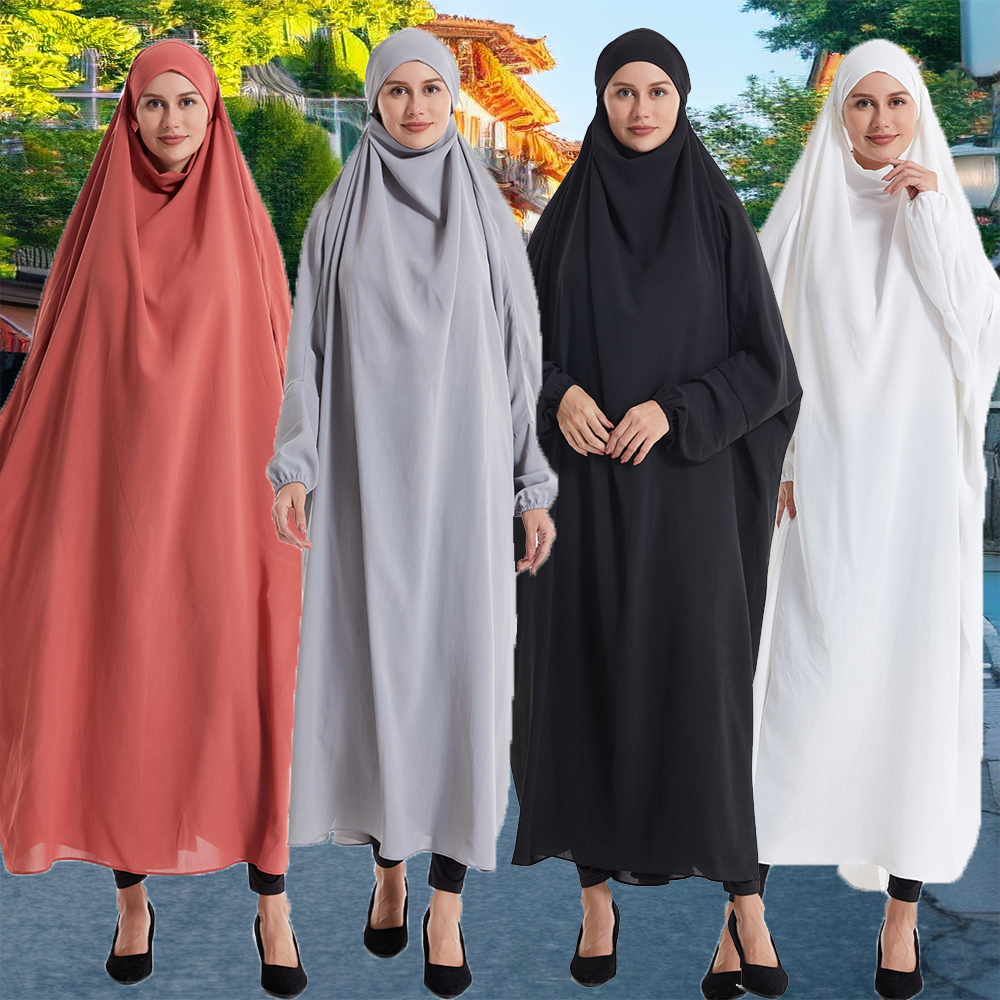 2025 新しい祈りの衣服イスラム教徒の女性イードフード付きアバヤキマールワンピースブルカドレストルコラマダンカフタンドバイジェラバハラビヤ