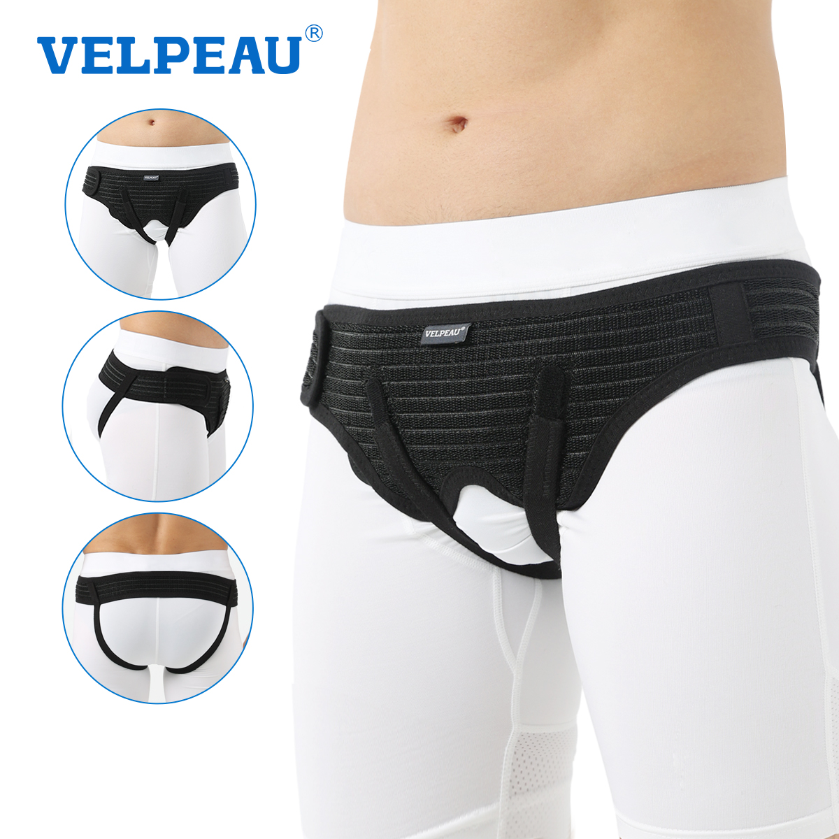 VELPEAU Hernia Belt with 2 Compression Pads, Adjustable Hernia Truss Support for Single/Double Inguinal for Men and Women