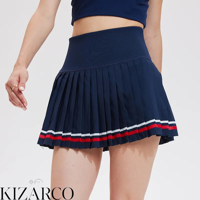女性用ハイウエストプリーツテニススカート - 伸縮性のあるウエストバンド付き伸縮性のあるアスレチックスコート、通気性のあるスポーツランニングヨガスカート