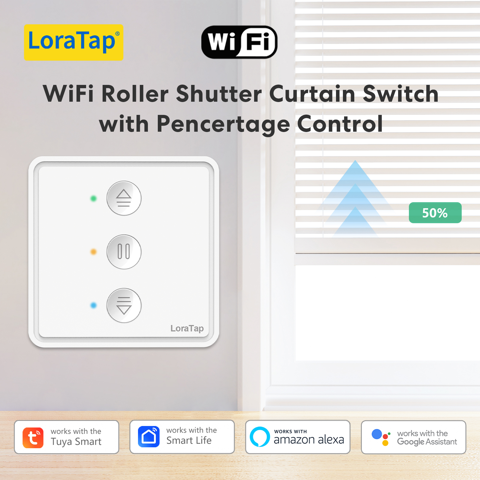 Tuya Smart Life 80*80 ローラーシャッター押しボタンスイッチ管状モーターパーセント制御タイマー Google ホーム経由音声制御