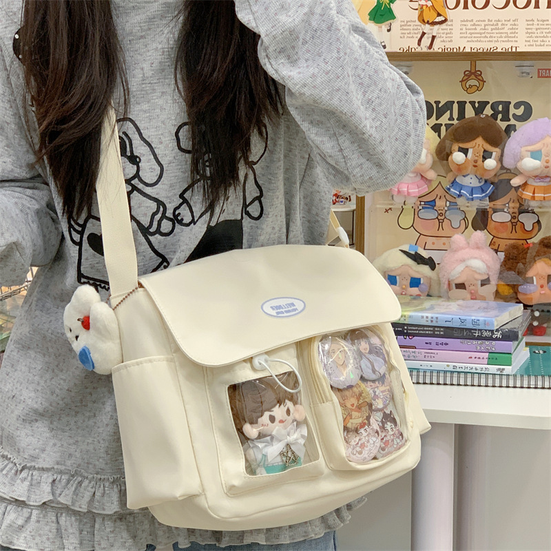 日本スタイルかわいいプレッピーメッセンジャーバッグクロスボディショルダーバッグ女子校生大容量透明 Ita バッグ