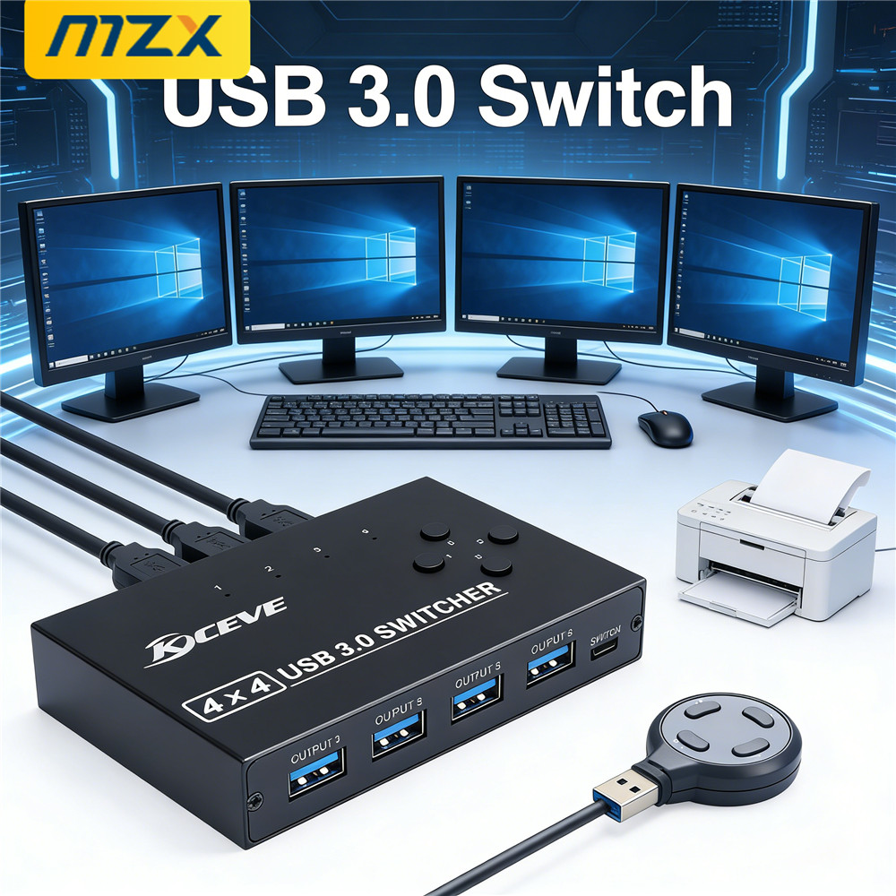 MZX 4-in-4-out USB 3.0 スイッチ セレクター 4x4 KVM スイッチャー 3 0 ハブ 4 台のコンピューターで 4 台の USB デバイスを共有 キーボード プリンター KVM スイッチ ハブ