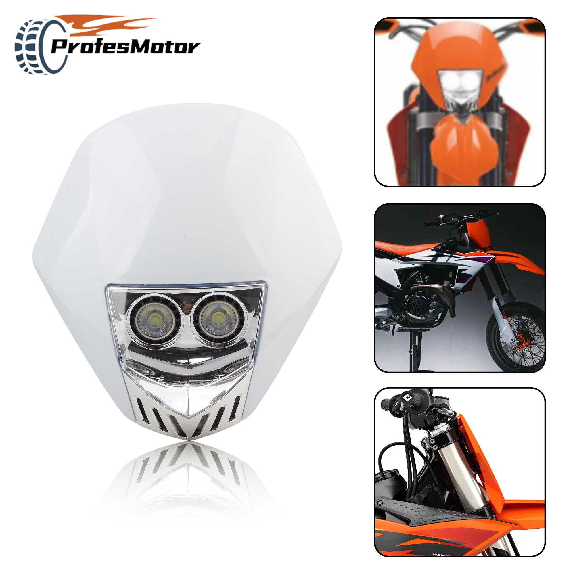 新しいゴーストフェイスオートバイヘッドライトフェアリング KTM CRF XR WRF DirtBike Enduro モトクロス LED ヘッドランププレートプラスチック修理されたキット
