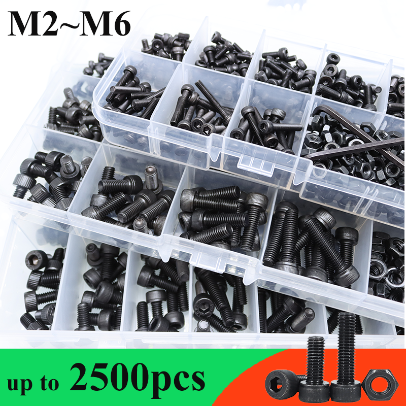 六角ソケットボルトとナットワッシャーキット M2 M2.5 M3 M4 M5 M6 黒メートルねじ六角炭素鋼グレード 12.9 小ねじ