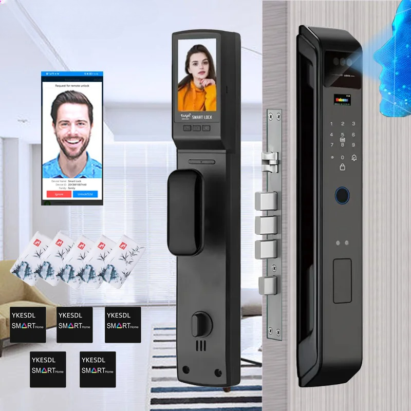 3D 顔認識 WIfi Tuya アプリリモートロック解除音声インターホンスマートドアロックカメラ指紋パスワード Digitl ドアロック