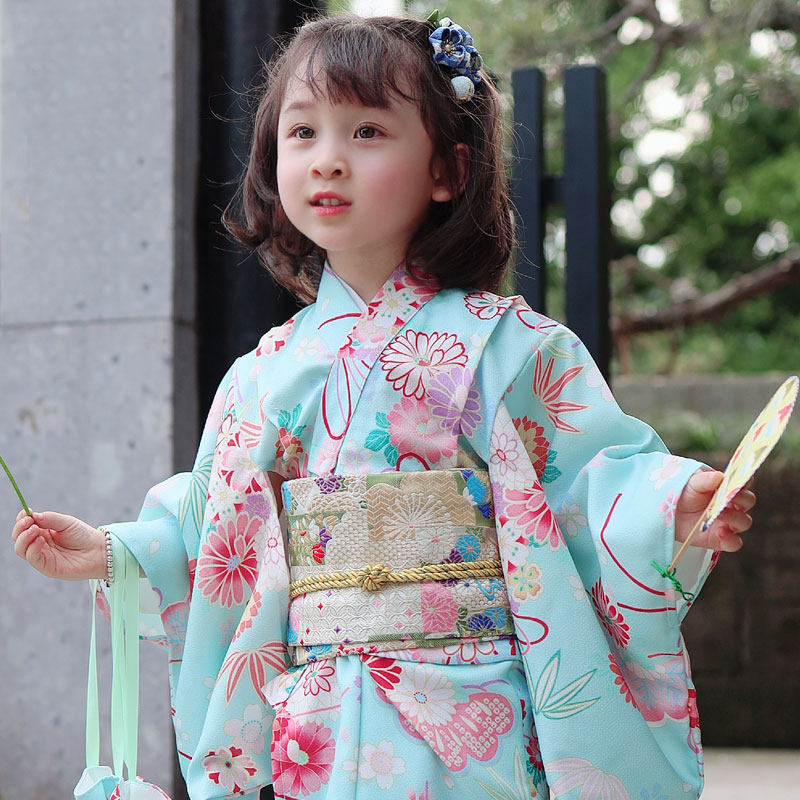 女の子日本の伝統的な着物浴衣ベビー子供ヴィンテージドレスレトロフラワープリント着物と帯祭りショーコスプレ
