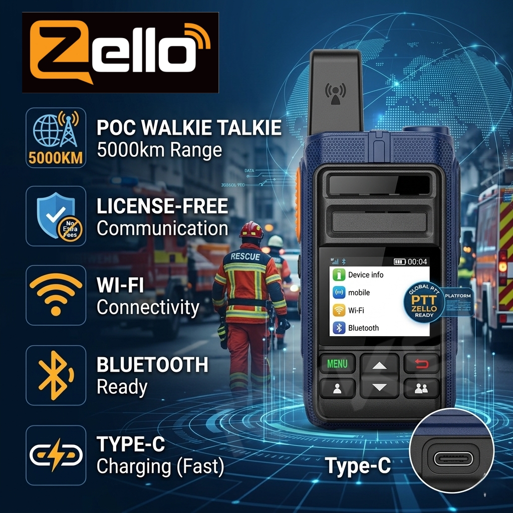Zello トランシーバー Poc ラジオ 4G Lte Android 8.1 Bluetooth Wi-Fi 双方向ラジオ 都市救助、交通警察
