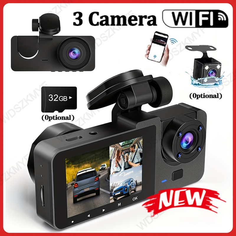 トリプルレンズ WiFi ダッシュカム 2/3 チャンネル車カメラ 1080P HD ビデオレコーダー、ナイトビジョン車 DVR 広角前方と後方用