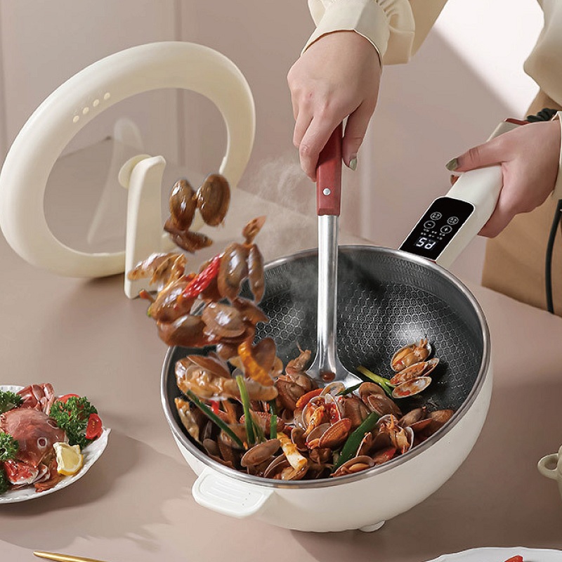 4.5L 多機能電気フライパンスマート電気炊飯器ノンスティックフライパン大容量電気鍋 1350 ワット