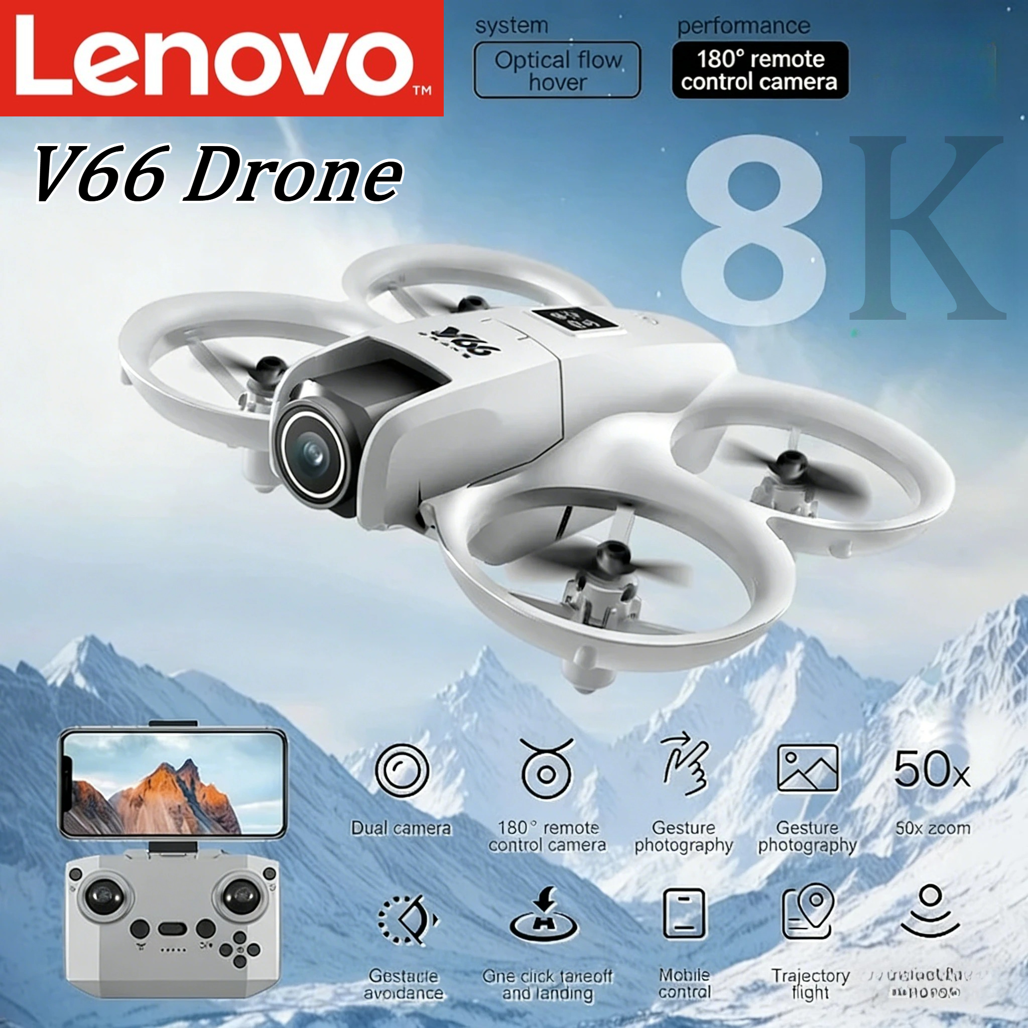 レノボ V66 ドローンミニリモコン航空機 4K HD カメラ子供のおもちゃマイクロ航空機固定高フリースタイル Quadcopter