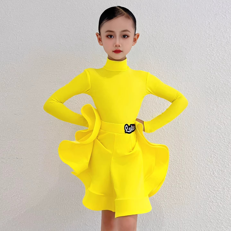 子供ステージ衣装チャチャダンサーンバラテンダンス競技衣装女の子プロフェッショナル標準ノースリーブショルダーセット