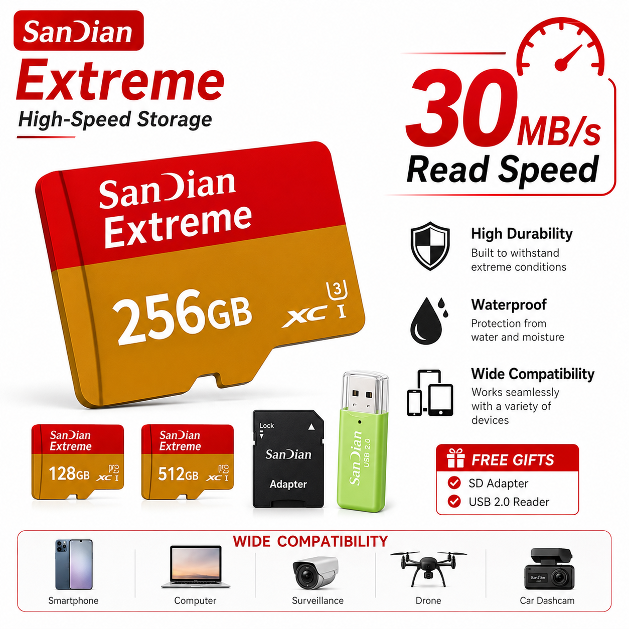 Original 128GB Micro TF Card V30 Class10 256GB Flash Card 512GB Memory Card for Surveillance/PC/MAC