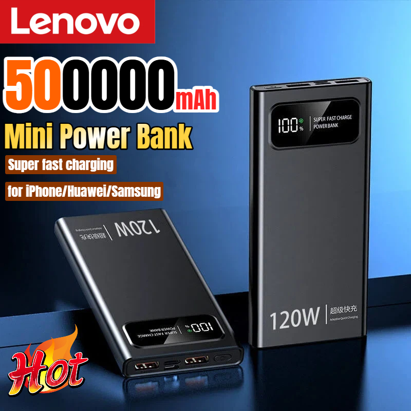 レノボ 500000mAh パワーバンク 120 ワット高容量デジタルディスプレイ超高速充電パワーバンク iPhone Huawei 社サムスン 2026 新しい