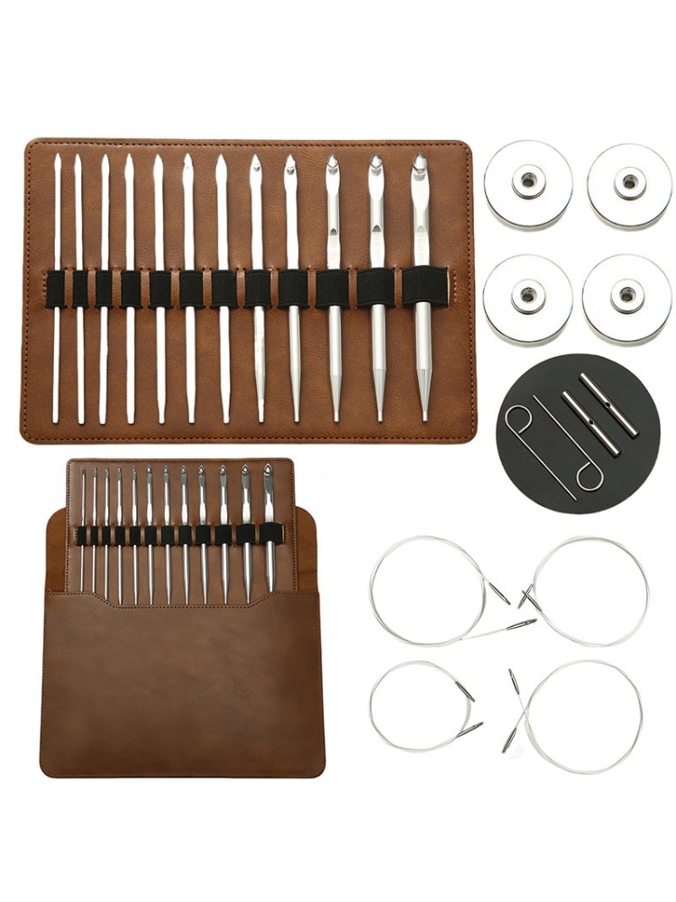 12Pcs Aluminium Tunisian Crochet Hook Set Interchangeable Afghan Circular Crochet Hooks Carpet Knitting Weaving Sweater Needles