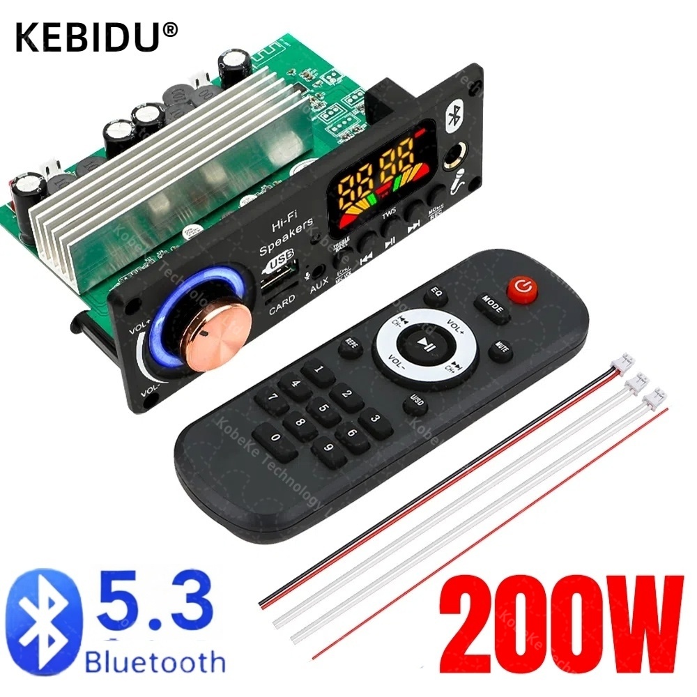Bluetooth 5.3 DIY 200 ワットアンプ MP3 デコーダボード 12V マイク FM ラジオ TF USB カーオーディオ音楽プレーヤースピーカーボリュームコントロール